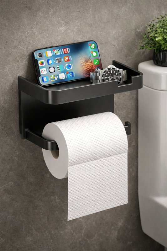 Modern Toilet Paper Holder with Storage for Phones & Small Items