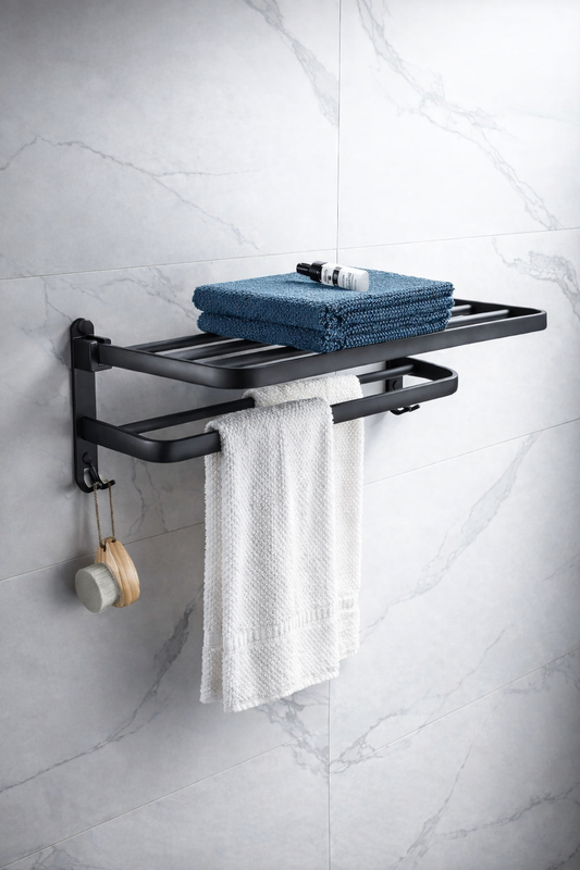 Matte Black Folding Towel Rack