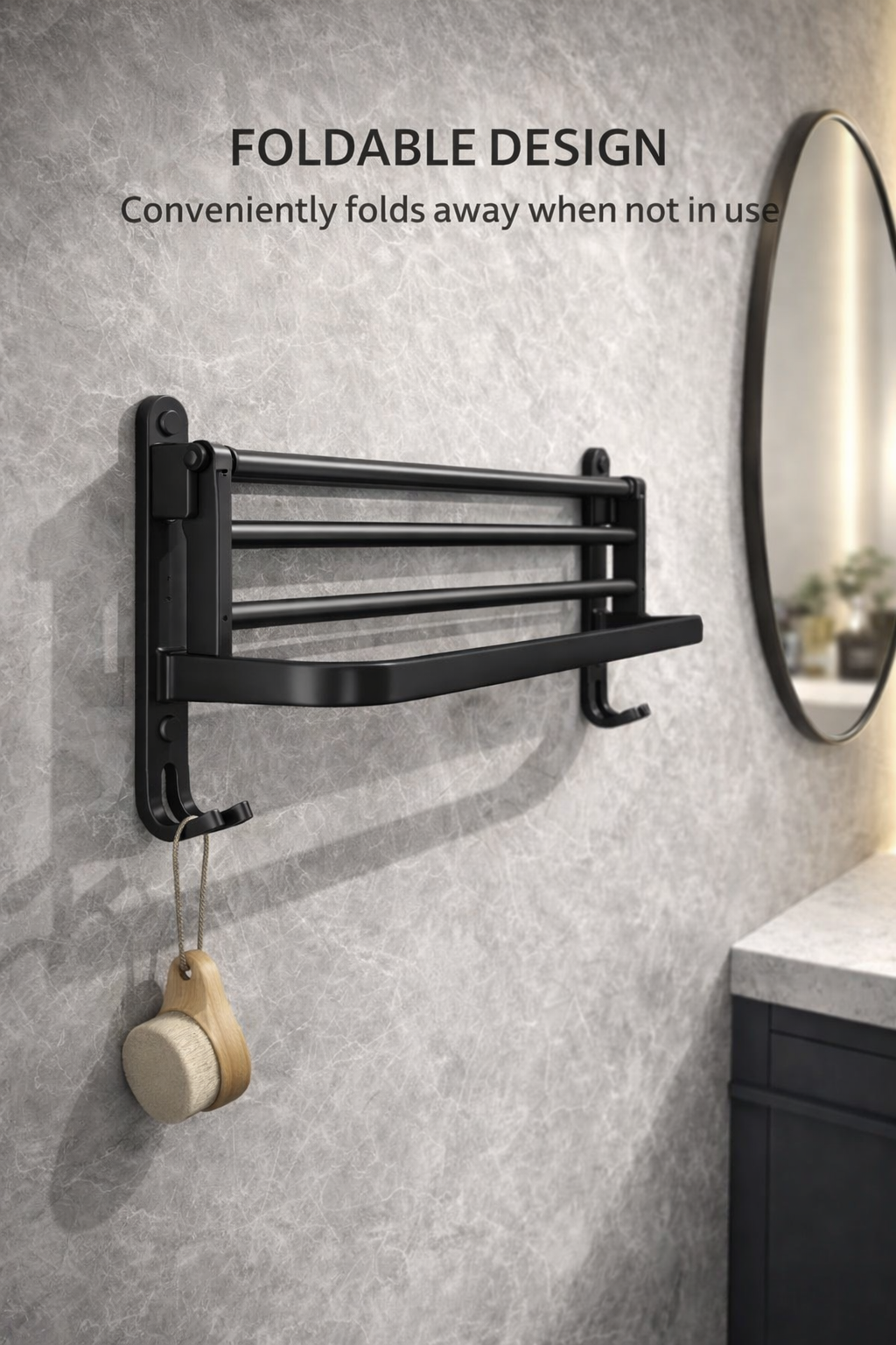 Matte Black Folding Towel Rack