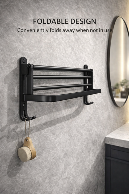 Matte Black Folding Towel Rack