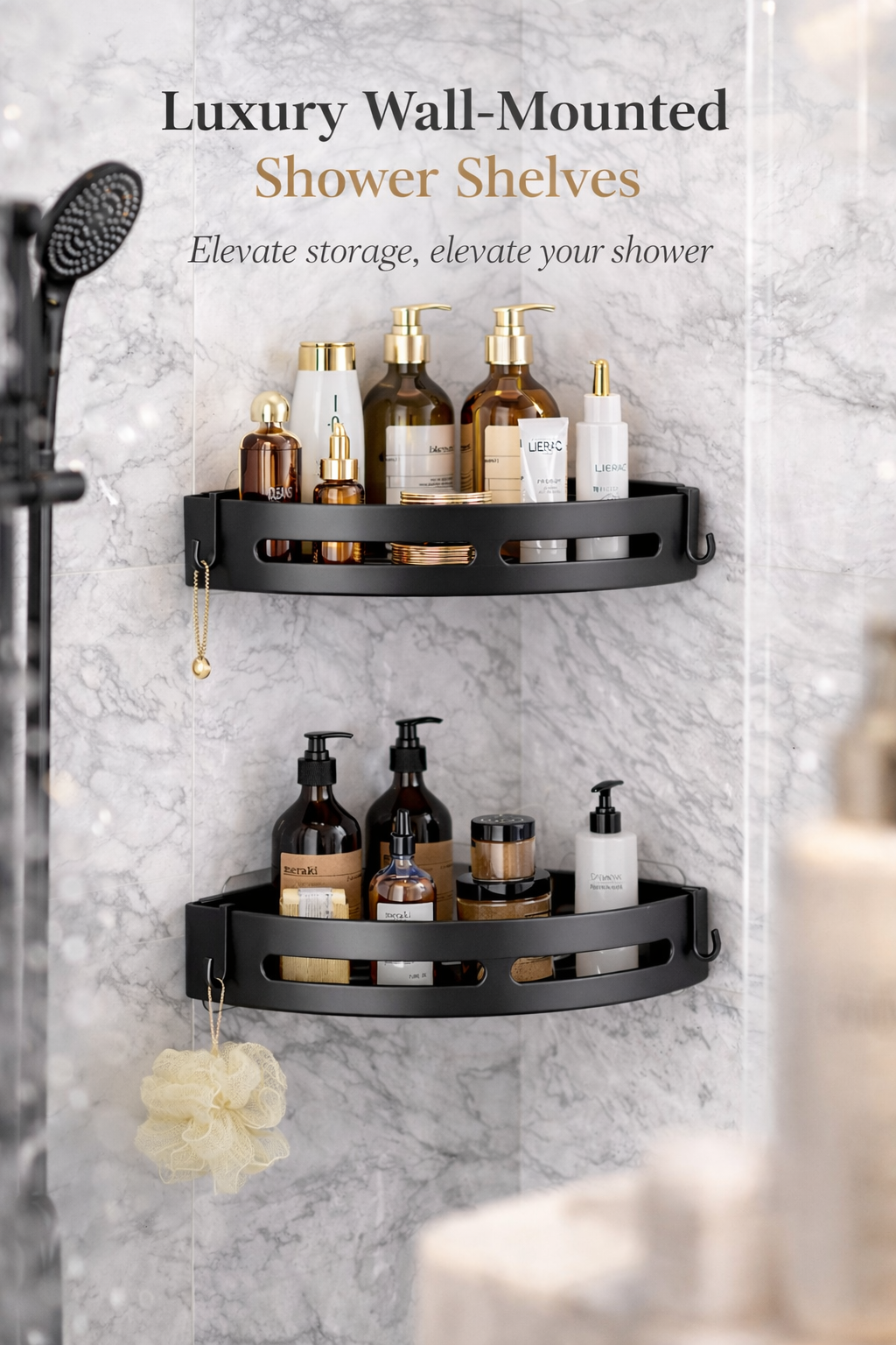 2PCS Luxury Wall-Mounted Shower Shelf