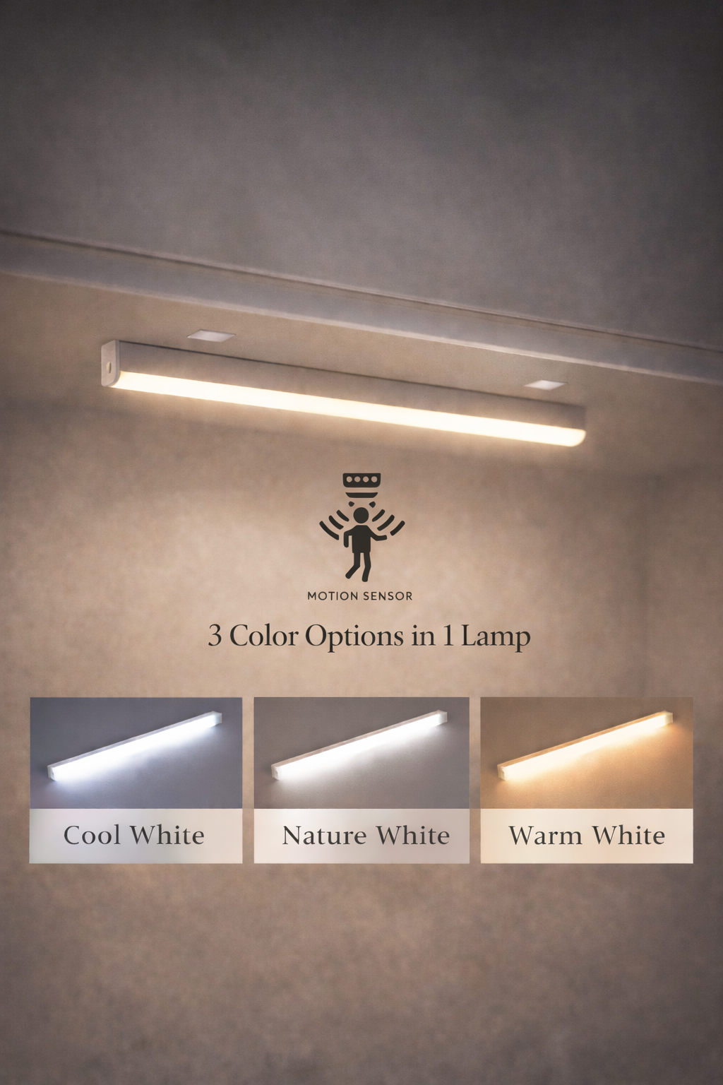 Motion Sensor LED Bar Light - 3 Colors in 1 Lamp