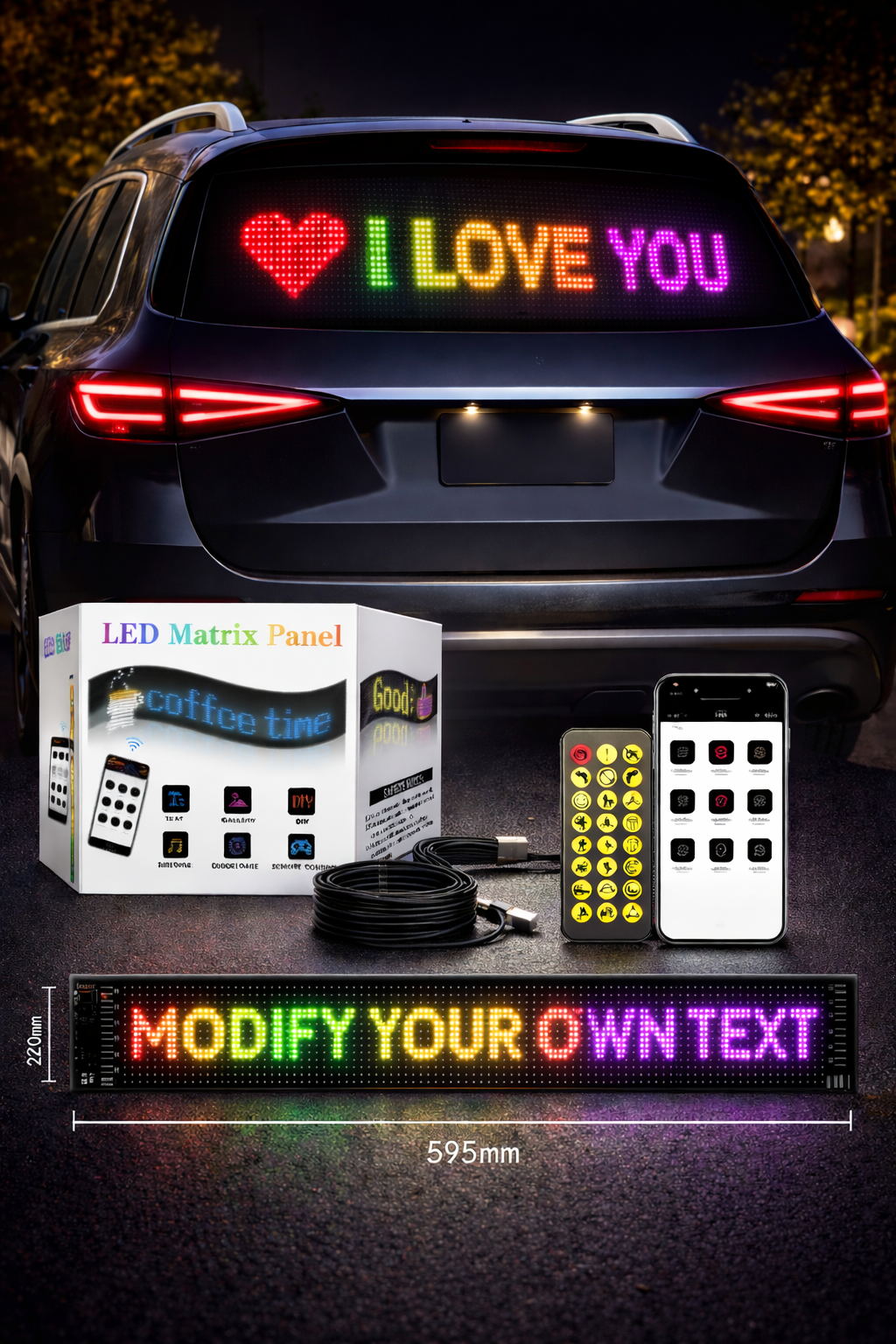 Bluetooth LED Pixel Car Sign