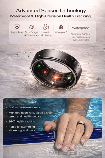 Titanium Smart Health Ring with Charging Dock