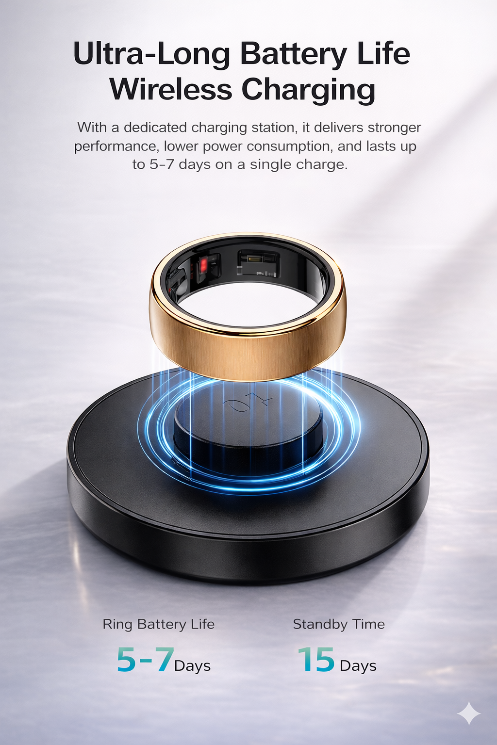 Titanium Smart Health Ring with Charging Dock